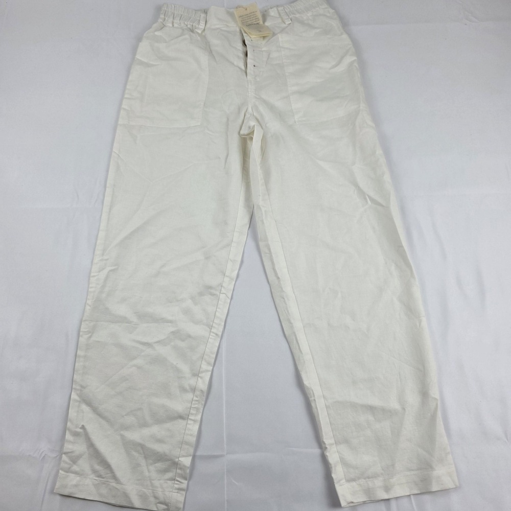 Lintico Pants Womens Small White Linen Cotton Chino Cropped Elastic Waist NWT